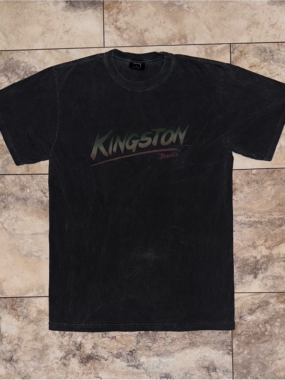 Stussy Kingston Jamaica Pigment Dyed Black Tee Size Small